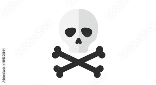 A flat design icon of a skull and crossbones, a universal symbol for danger, poison, or death.