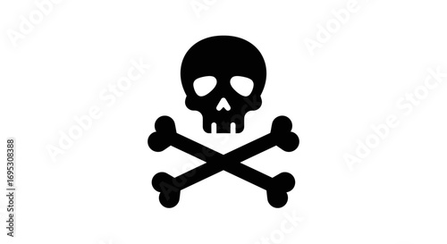 A black silhouette of a skull and crossbones, a universal symbol representing danger, poison, death, and piracy.