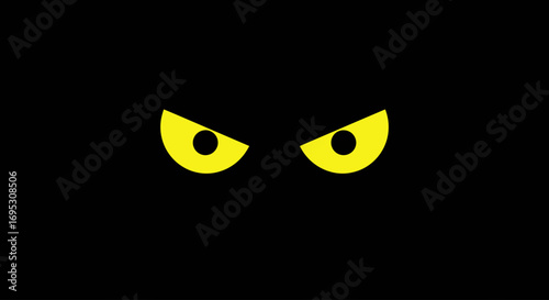 Two bright yellow eyes glow intensely against a stark black background, creating a mysterious and watchful presence.