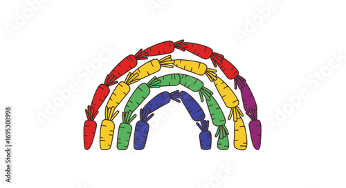rainbow of colorful carrots illustration fun, vibrant, and playful vegetable arc design