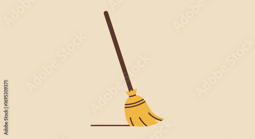 A simple illustration of a leaning broom, ready for sweeping.