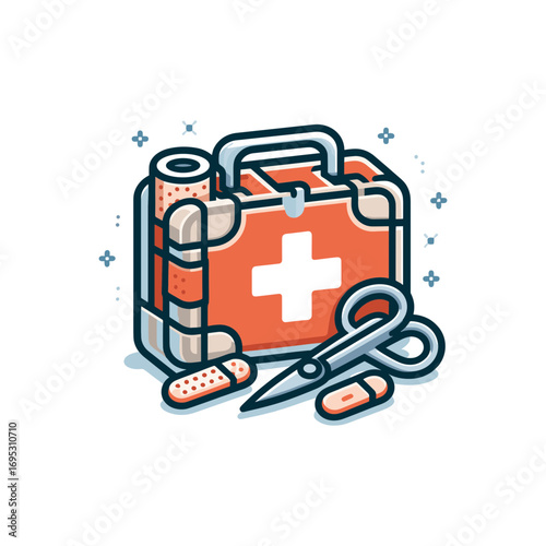 first aid kit icon with bandages and scissors