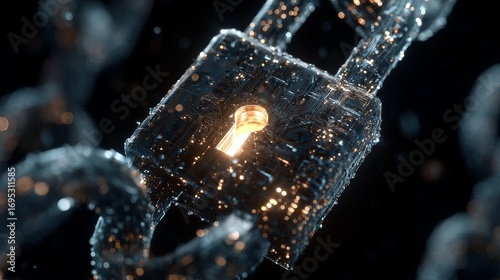 Secure digital padlock with glowing keyhole, representing cybersecurity, data protection, and network security in a futuristic tech environment.