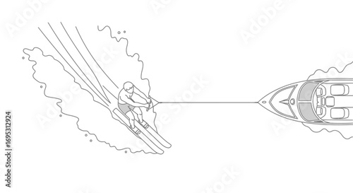 water skiing illustration skier on skis pulled by a motorboat