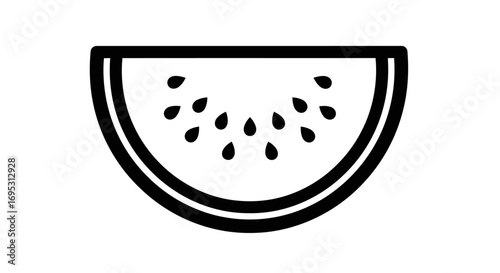 watermelon slice, summer fruit, simple line art, black and white, juicy, refreshing, healthy food, sweet dessert, illustration, minimalist design