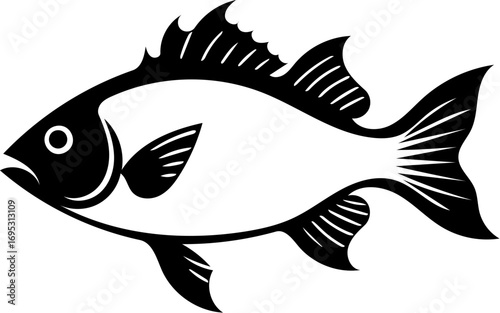 Fish Silhouette Black and White Vector Illustration