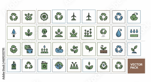 Download eco friendly vector icon pack with recycling symbols renewable energy and sustainable development graphics vector