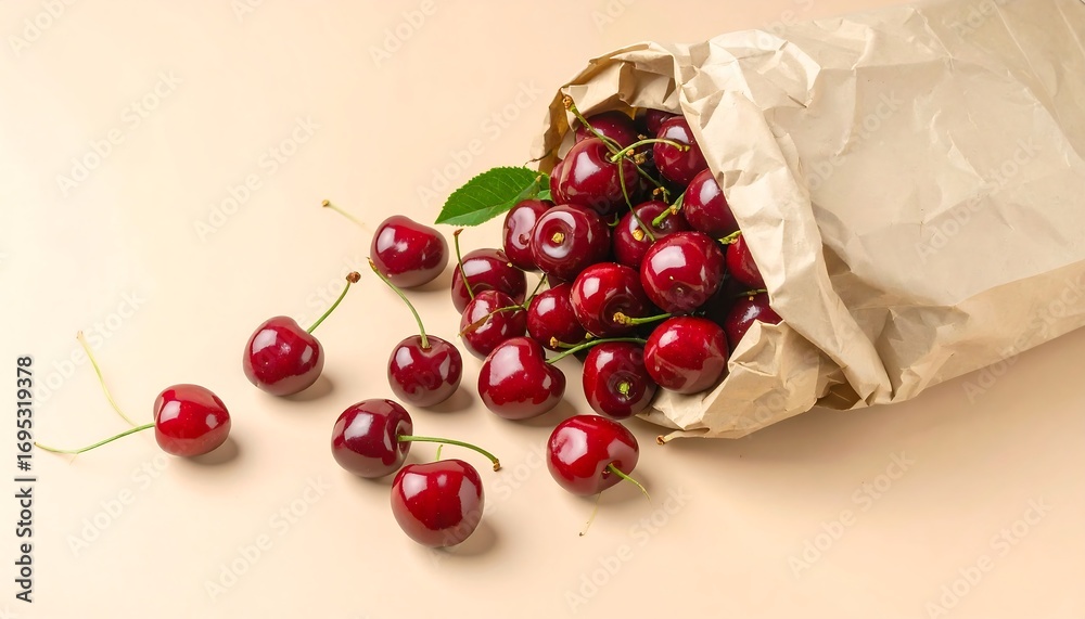Fototapeta premium Fresh Cherries in Brown Paper Bag