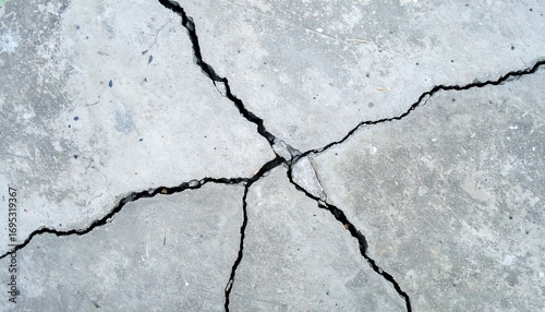 Detailed image showcasing severe cracks in old concrete surface indicating structural damage