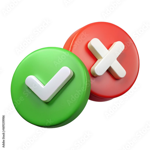 Green check mark and red cross symbols for yes no approval disapproval choices