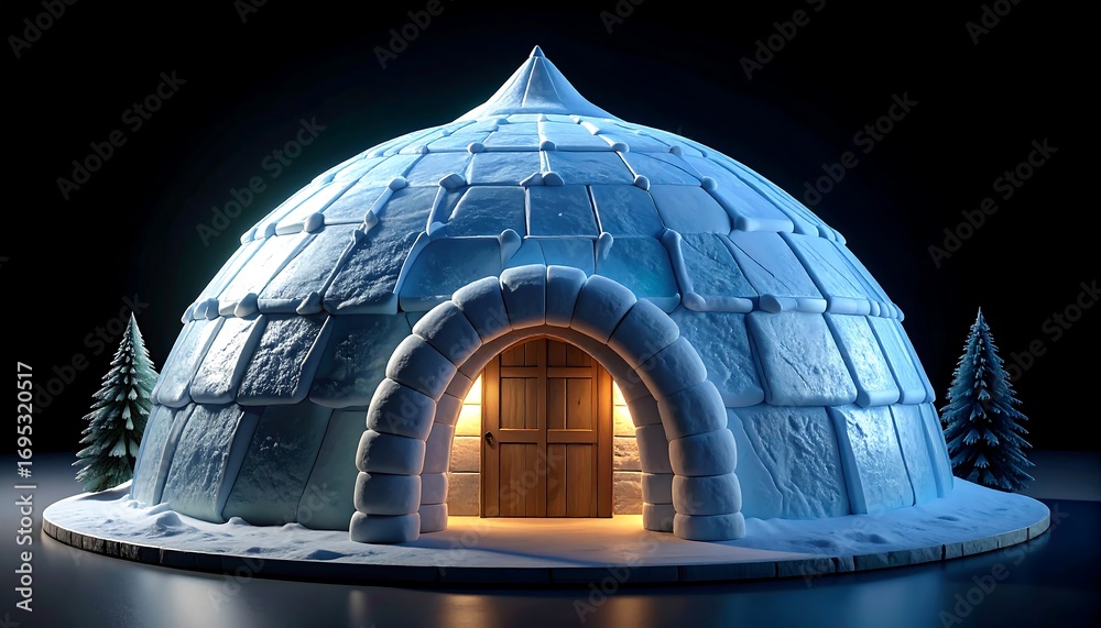 Fototapeta premium A digitally rendered igloo, illuminated from within