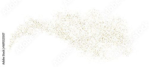 Liquid dust stripe for holiday decoration. Confetti particle gold glow wave for a festive event. Abstract golden stipple flow wave, liquid undulate pattern, vector shining background
