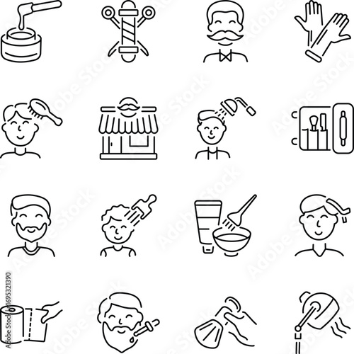 Set of Linear Style Barbershop Icons 

