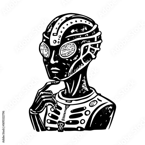 A vintage style illustration showing an alien leader