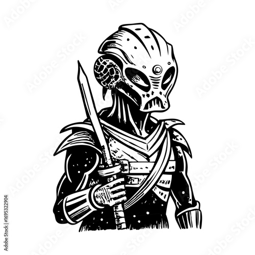 A sketchy style illustration showing an alien warrior
