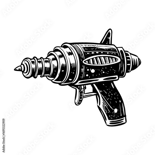 A vintage style illustration showing a cosmic blaster
