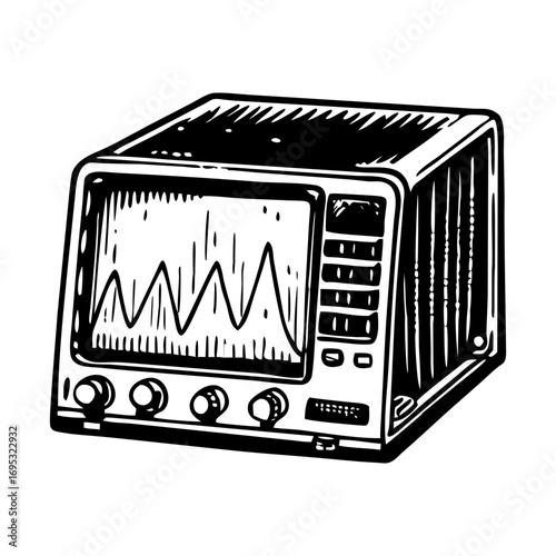 A vintage style illustration showing a spectrum analyzer