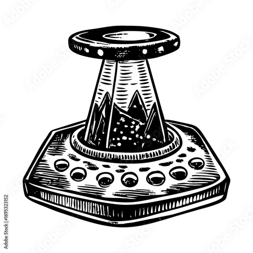 A vintage style illustration showing a teleportation pad