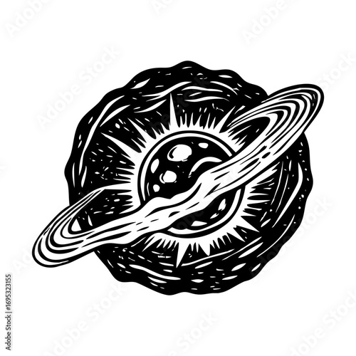 A glyph style illustration representing a space planet