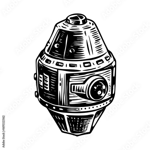 A vintage style illustration depicting a space pod