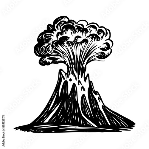 A sketchy style illustration showing a volcano eruption