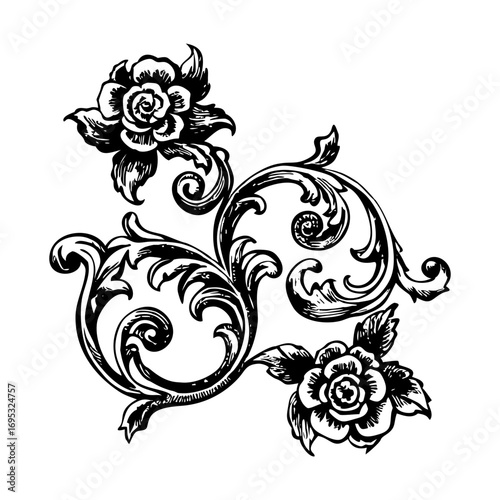 A glyph style illustration depicting ornate roses