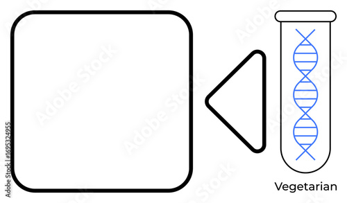 DNA strand in test tube next to plant icon, symbolizing biotechnology, genetic modification, innovation, and sustainability. Ideal for science, biology, technology, research sustainability health