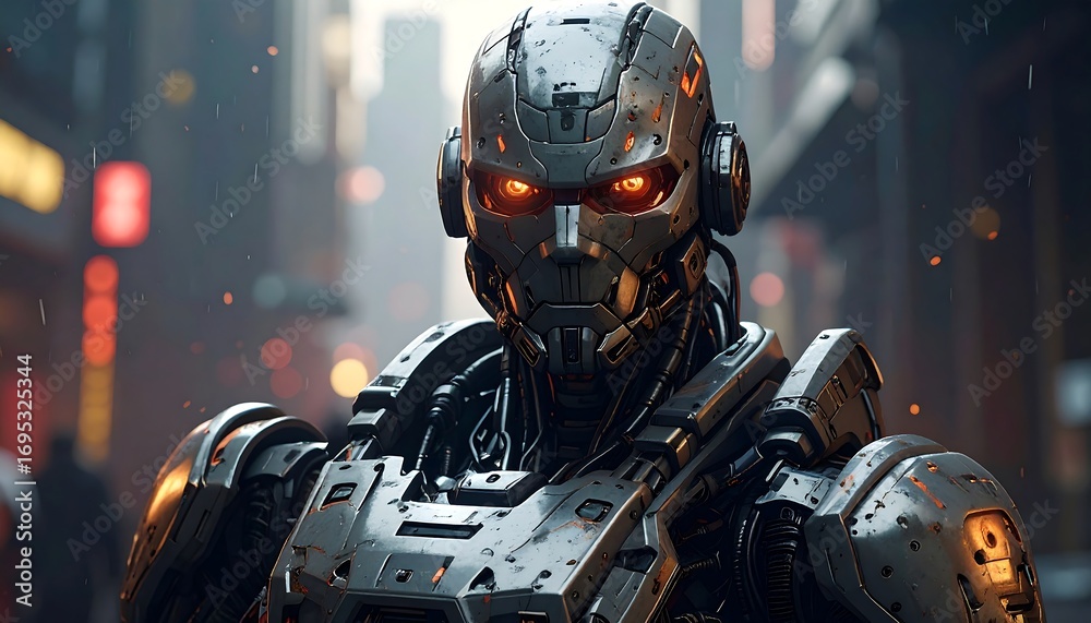 Fototapeta premium Futuristic robot in urban setting (1)