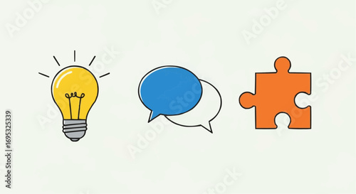 Creative problem solving brainstorm session idea generation light bulb communication puzzle collaboration concept vector