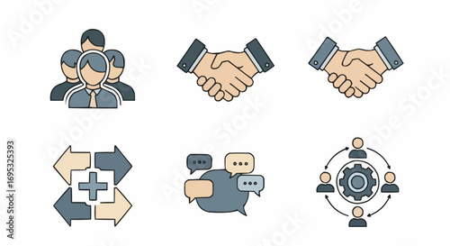 Business partnership collaboration teamwork agreement cooperation negotiation strategy success deal making concept vector