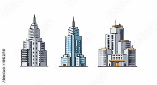 Vector illustration of city buildings skyscrapers architecture urban landscape cityscape skyline downtown scene vector