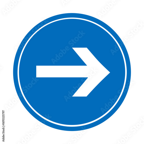 Clear blue circular road sign with a prominent white right arrow symbol, providing essential directional guidance and indicating a mandatory turn for vehicles and pedestrians