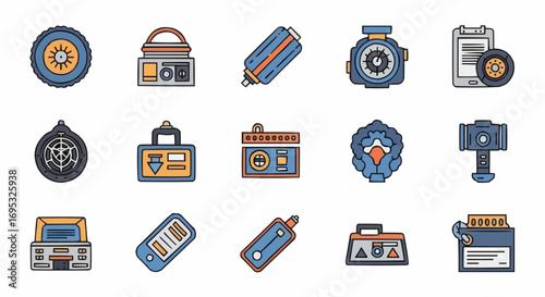 Collection of engineering icons for industrial design and technical drawings and mechanical components set design vector