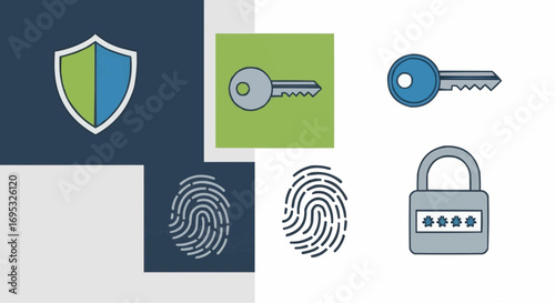 Cybersecurity solutions for online protection and data privacy including shield key fingerprint and padlock icon vector
