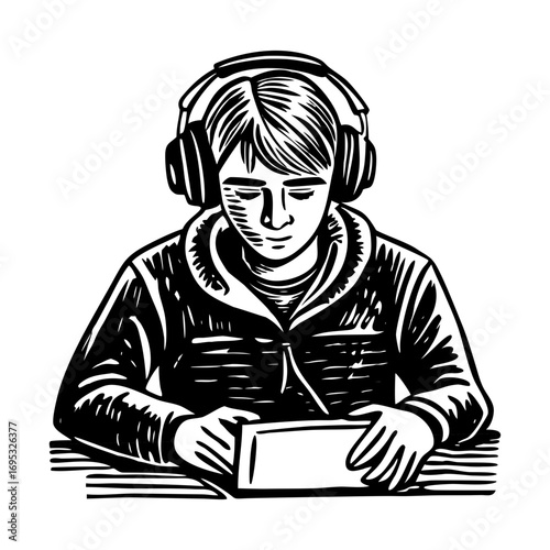 A vintage style illustration showing an audio lesson