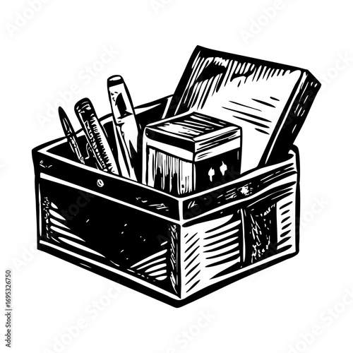 A glyph style illustration representing a stationery box
