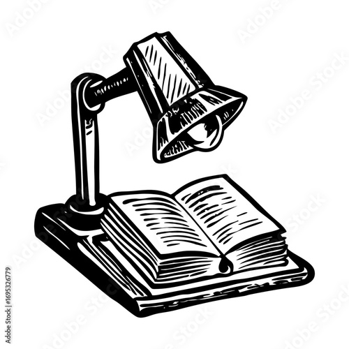 A glyph style illustration representing a reading lamp