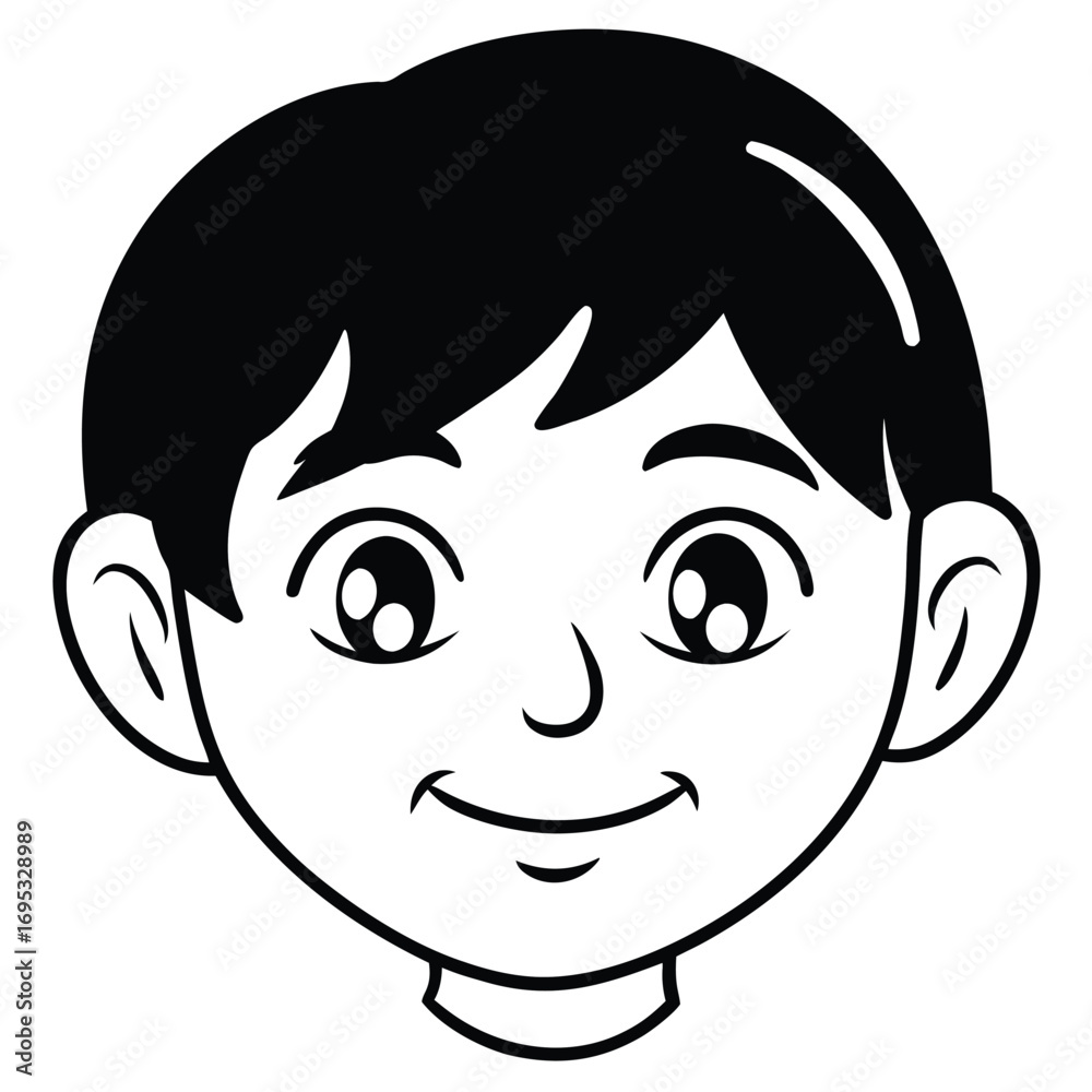 Obraz premium Joyful young boy's cartoon face with big eyes and friendly smile
