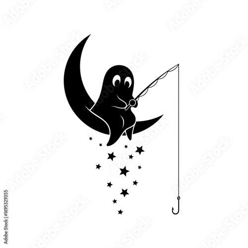 Ghost fishing for stars from the moon with a fishing rod