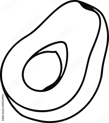 Simple line drawing of a halved avocado showcasing its healthy flesh and pit.