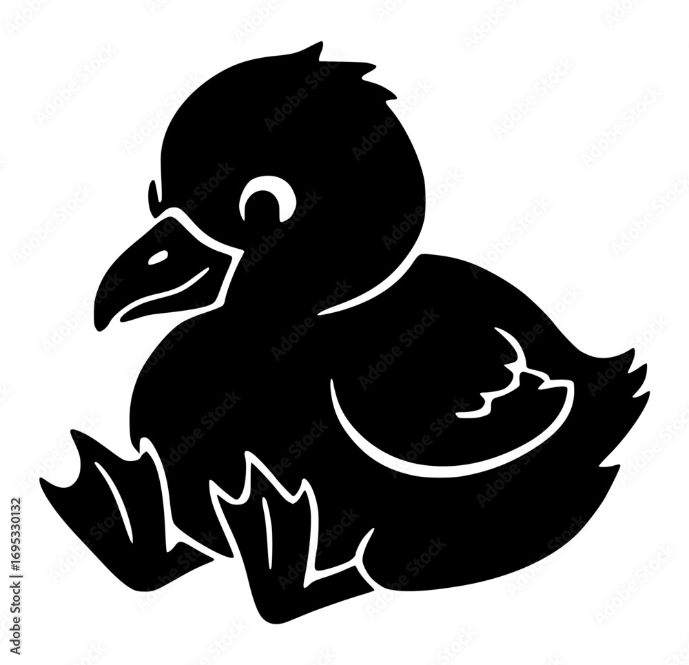 Fototapeta premium Black Duck Silhouette on White Background with Feather Details