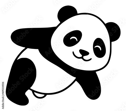 Playful panda silhouette resting on white background