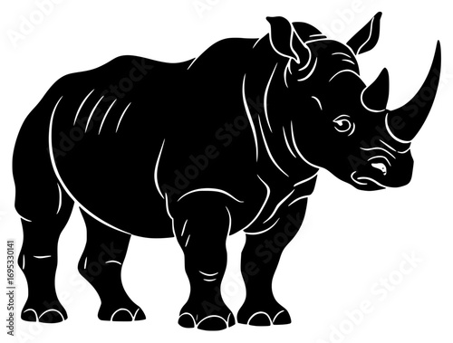 Rhinoceros silhouette in profile on white background