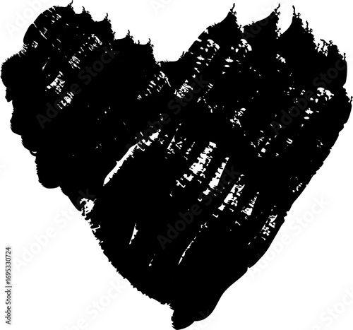 Coração grunge texturizado desenhado à mão com pinceladas, ilustração vetorial em fundo transparente – para projetos de design modernos