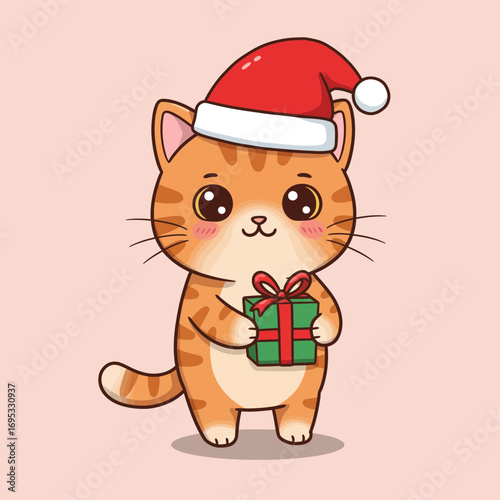 christmas cat with gift