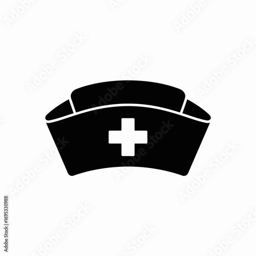 Nurse Cap Icon with Medical Cross Symbol