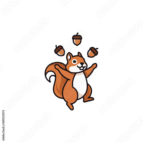Cute Cartoon Squirrel Juggling Acorns, a Charming and Energetic Mascot for Fun and Nature-Themed Designs
