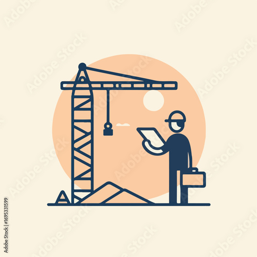vector illustration of a worker and a train excavator