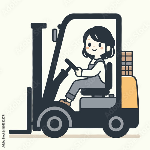 vector illustration of a worker and a forklift excavator