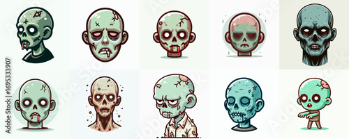 bald head zombie vector illustration set